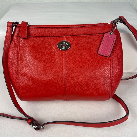 Coach Handbags - Coach Park Swingpack (F51743) Silver Vermillion Pebbled Leather Preppy Luxury